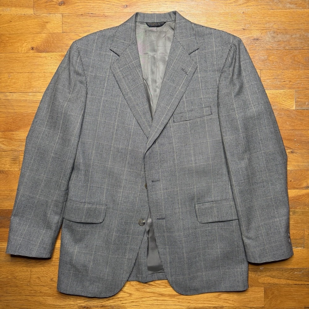 Vintage Huntington Sport Coat Blazer 38 R Houndstooth Jacket Beige Blue Classic